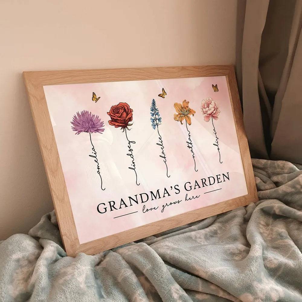Grandma's Garden Love Grows Here Beautiful Birth Month Flower Gift For Grandma Mom Personalized Cup or Poster or Canvas, Keychain, Plaque, Wallet Card, Pillow - Image 4