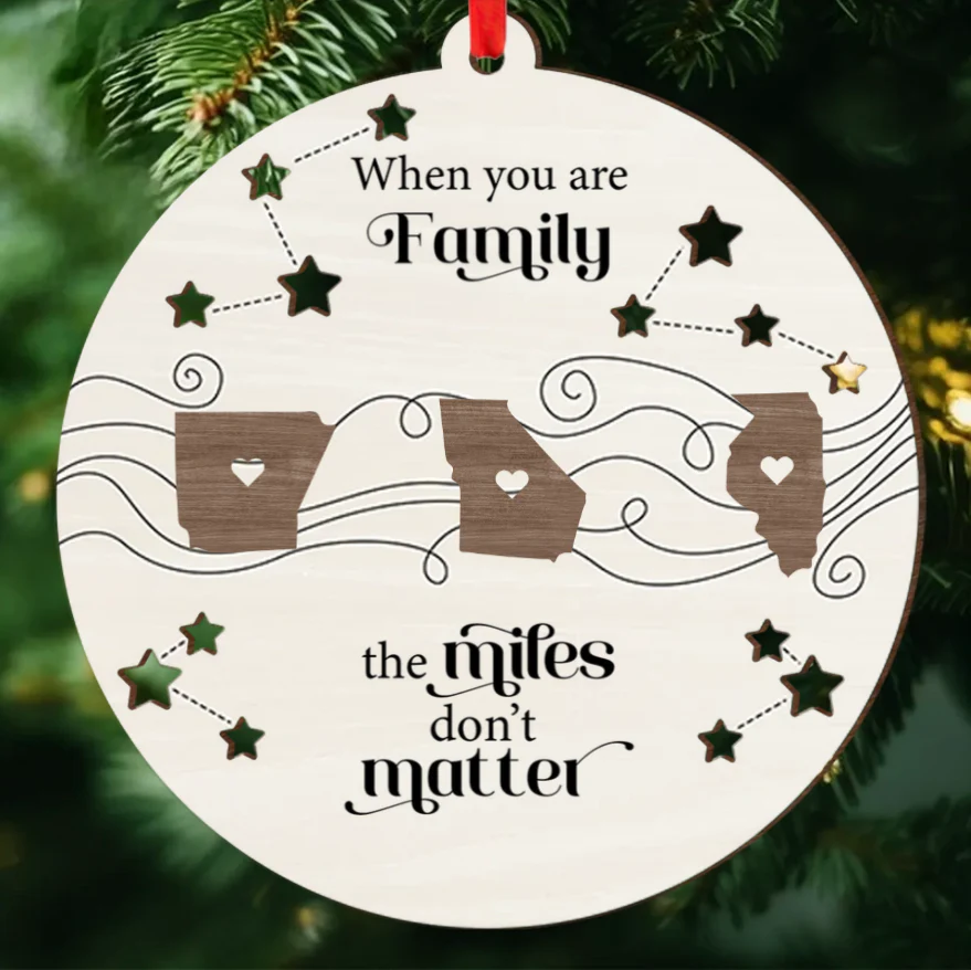 Long Distance Family Friends Siblings Sisters Besties Personalized 2-Layered Wooden Ornament or Plaque or Poster or Keychain Togetherness Christmas Gift - Image 2