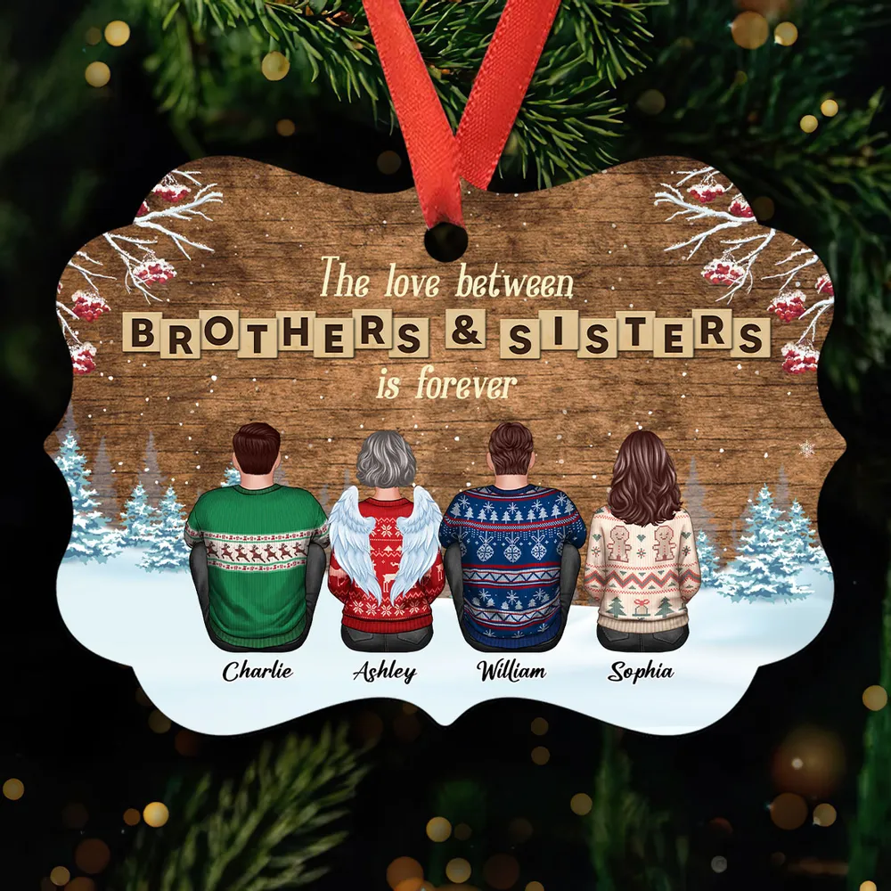 Christmas Love Between Brothers & Sisters Personalized Ornament or Poster or Keychain or Plaque