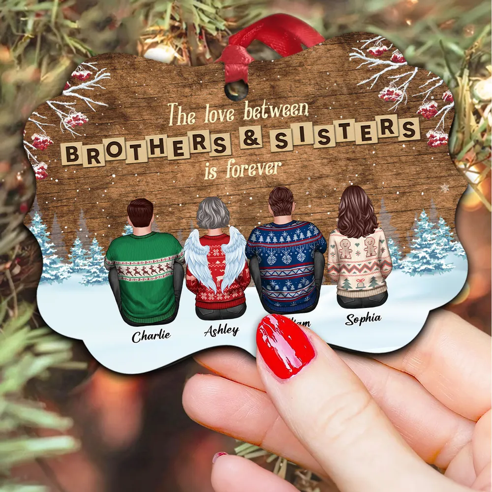Christmas Love Between Brothers & Sisters Personalized Ornament or Poster or Keychain or Plaque - Image 2