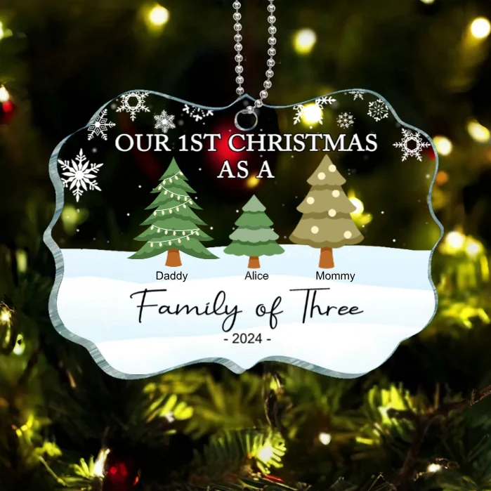 "Personalized Family of Three Ornament - Our 1st Christmas as a Family - Custom Christmas Tree Poster,Ornament,Plaque,Keychain,Pillow ,Cup - Image 3