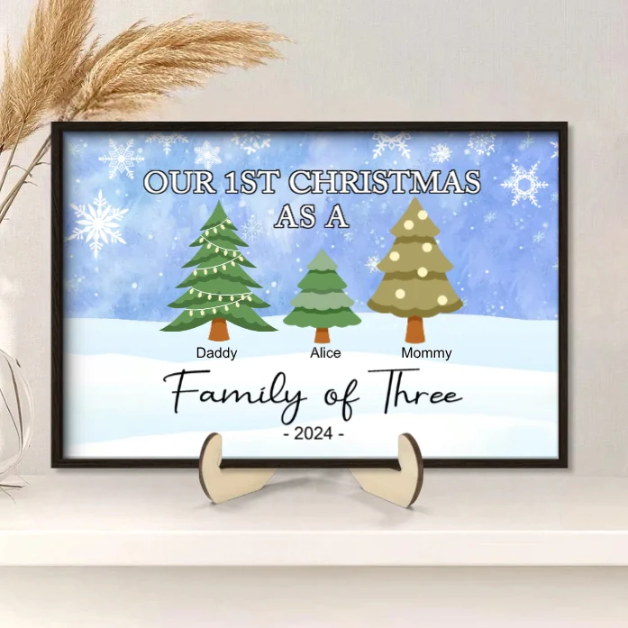 "Personalized Family of Three Ornament - Our 1st Christmas as a Family - Custom Christmas Tree Poster,Ornament,Plaque,Keychain,Pillow ,Cup - Image 4