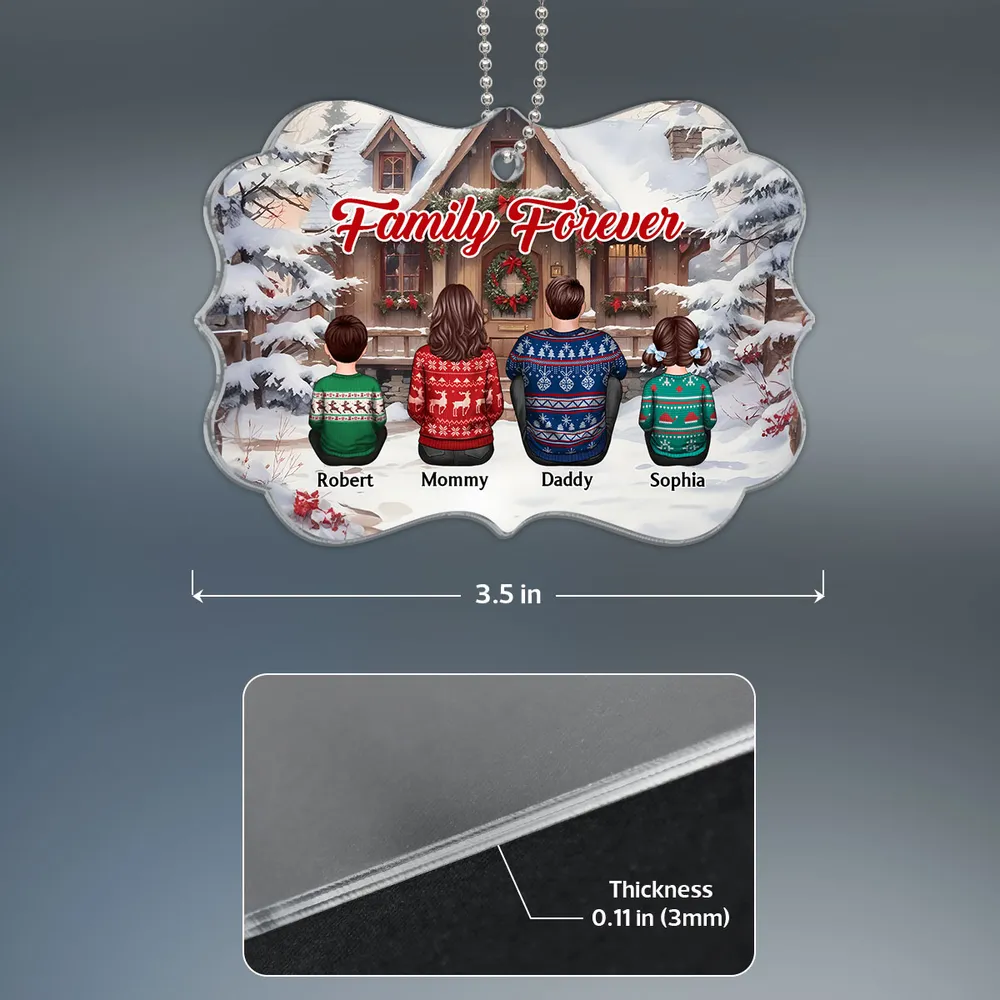 Snow House Back View Family Sitting Personalized Ornament or Poster or Plaque or Keychain - Image 6