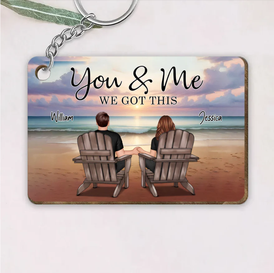 Couple Sitting Realistic Beach Landscape - Personalized Poster, Keychain, Plaque, Ornament and Pillow, Unique Gift - Image 3