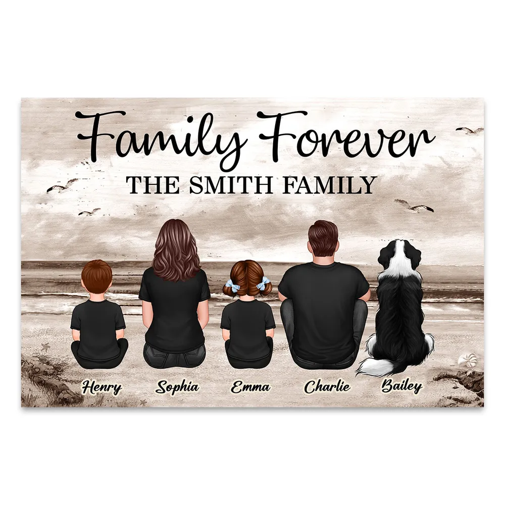 Family Sitting Realistic Beach Landscape - Personalized Canvas, Poster, Keychain, Plaque, Ornament and Pillow, Unique Gift - Image 2