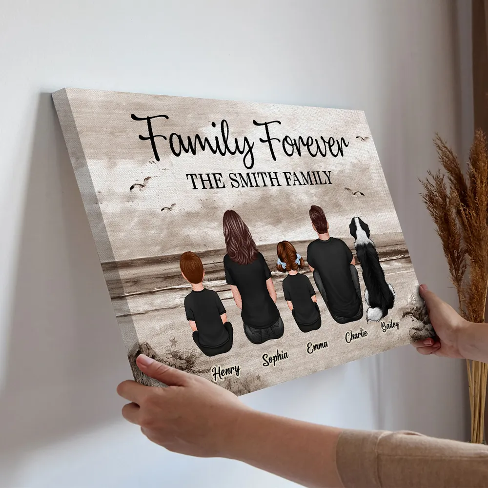 Family Sitting Realistic Beach Landscape - Personalized Canvas, Poster, Keychain, Plaque, Ornament and Pillow, Unique Gift - Image 4