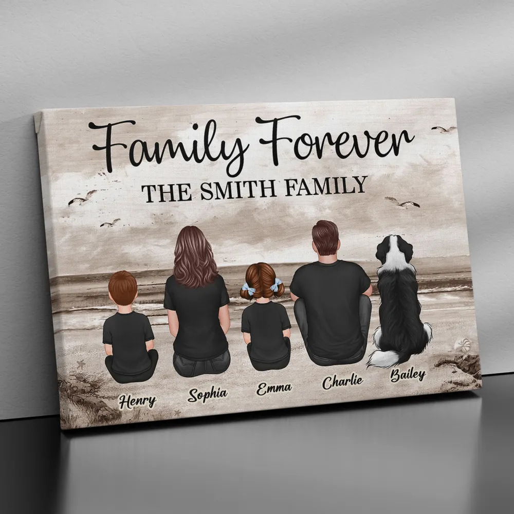 Family Sitting Realistic Beach Landscape - Personalized Canvas, Poster, Keychain, Plaque, Ornament and Pillow, Unique Gift - Image 5