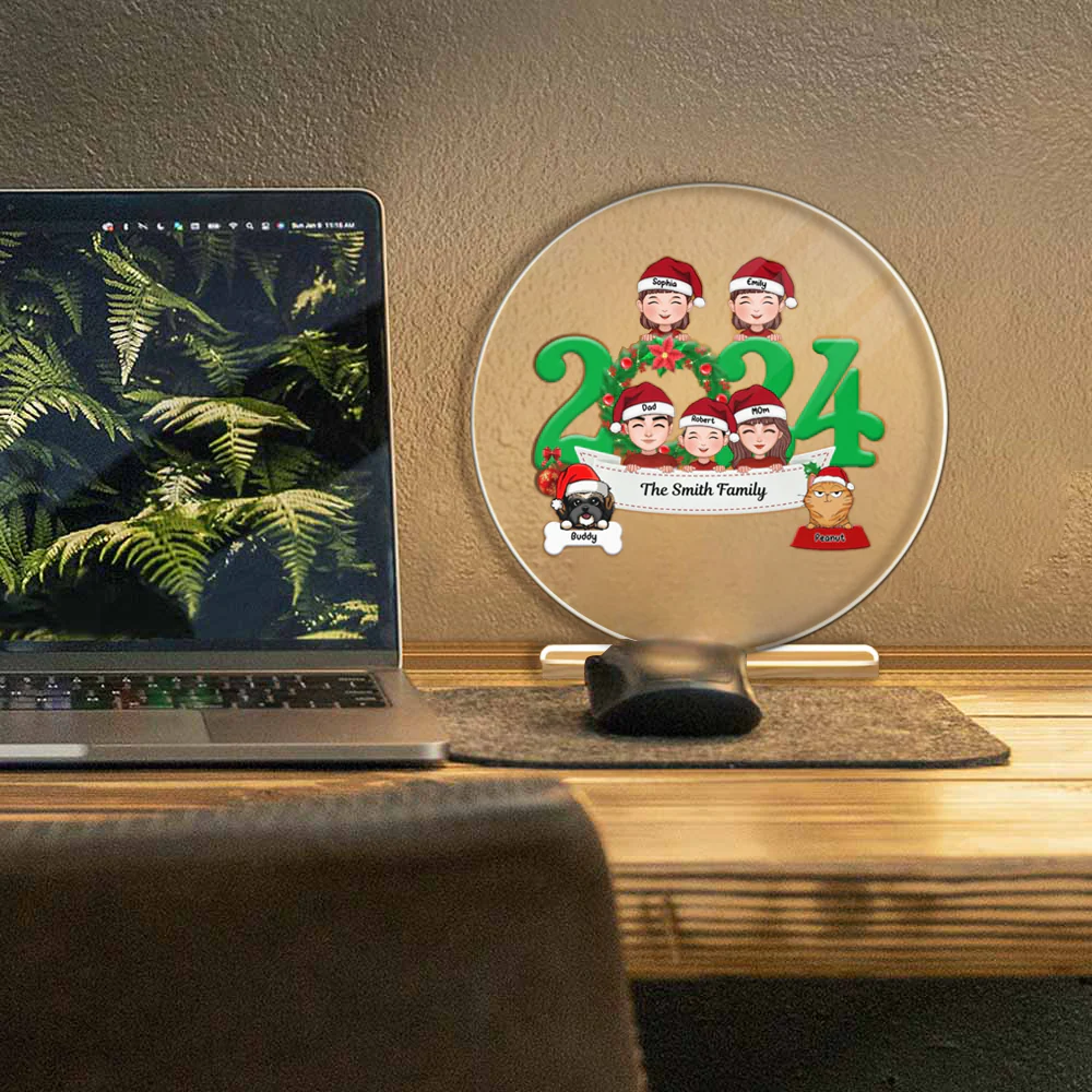 Family and Pets Peeking 2024 Personalized Ornament, Sign, Sticker, Plaque - Perfect Gift for the Holiday Season - Image 4