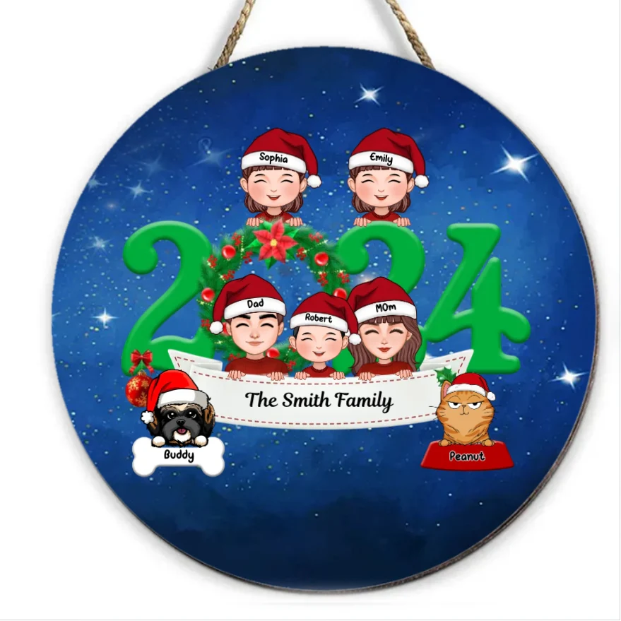 Family and Pets Peeking 2024 Personalized Ornament, Sign, Sticker, Plaque - Perfect Gift for the Holiday Season - Image 5