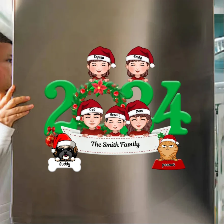 Family and Pets Peeking 2024 Personalized Ornament, Sign, Sticker, Plaque - Perfect Gift for the Holiday Season - Image 6