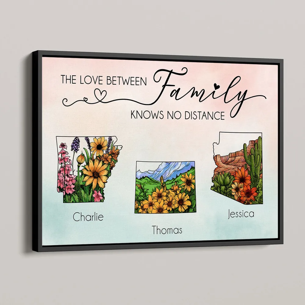The Love Between Family Friends Knows No Distance Watercolor Wildflower State Map Personalized Poster or Plaque or Keychain or Ornament - Image 3