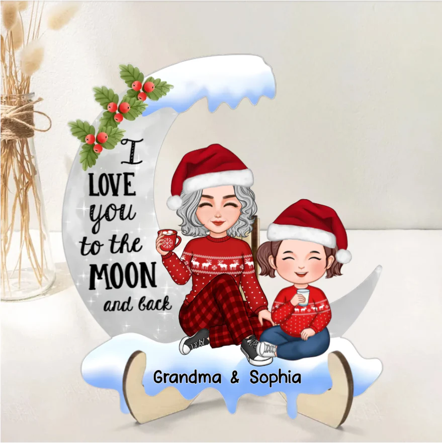 Personalized "I Love You to the Moon and Back" Personalized Ornament, Plaque, Keychain, Sign – Custom Gift for Grandma and Grandkid - Image 2