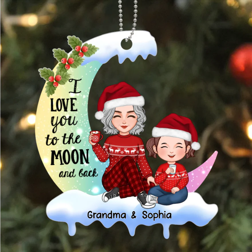 Personalized "I Love You to the Moon and Back" Personalized Ornament, Plaque, Keychain, Sign – Custom Gift for Grandma and Grandkid - Image 4