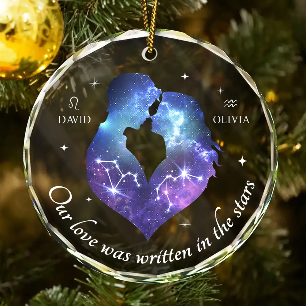 Personalized Zodiac Couple Ornament - "Our Love Was Written in the Stars" Custom Acrylic Plaque, Keychain, or Sign - Romantic Gift for Lovers - Image 2