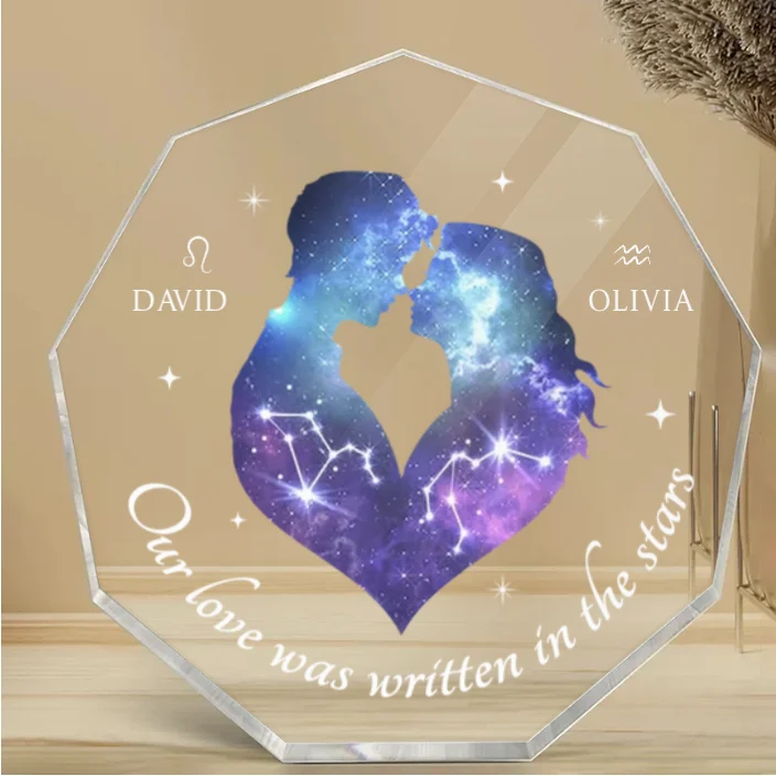 Personalized Zodiac Couple Ornament - "Our Love Was Written in the Stars" Custom Acrylic Plaque, Keychain, or Sign - Romantic Gift for Lovers - Image 3