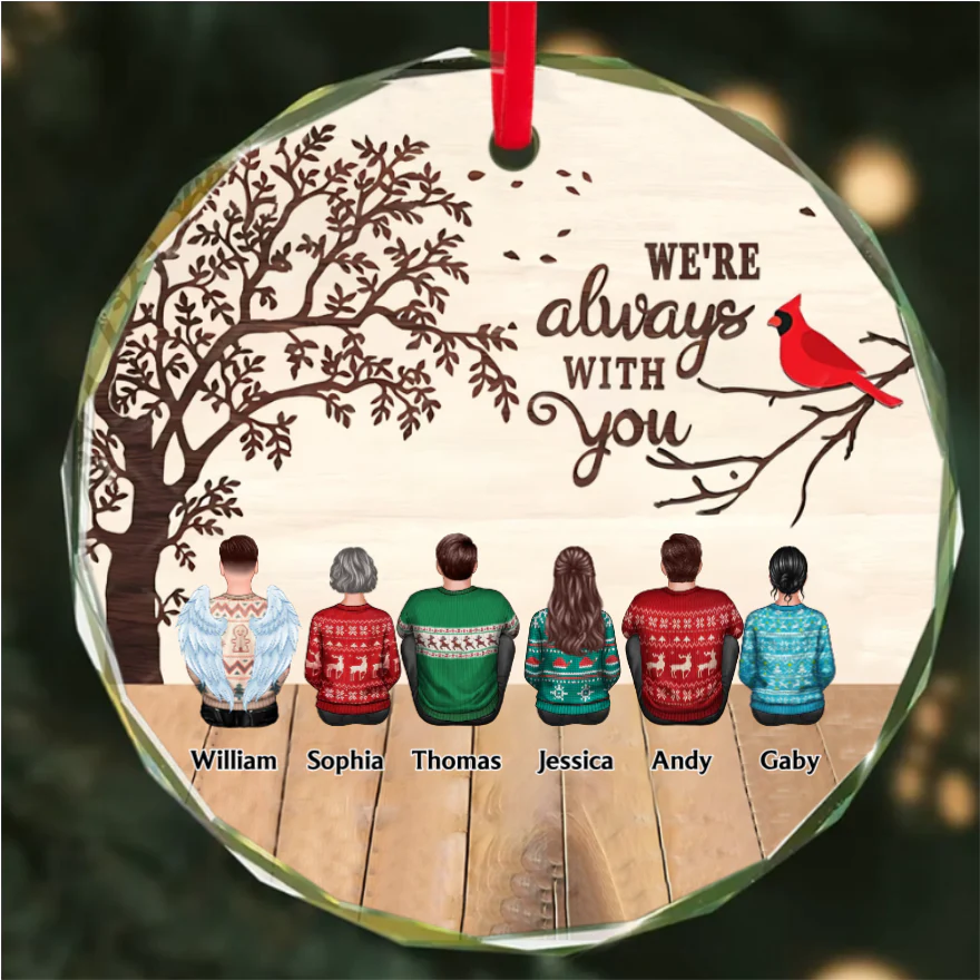Always With You Cardinal Memorial Remembrance Keepsake Personalized Glass Ornament - Image 2