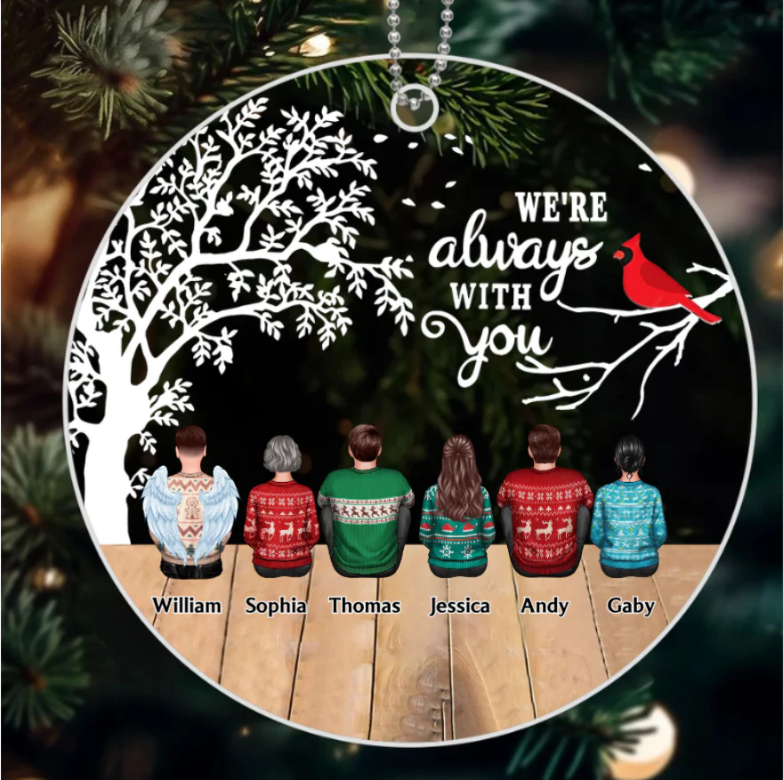 Always With You Cardinal Memorial Remembrance Keepsake Personalized Glass Ornament - Image 3