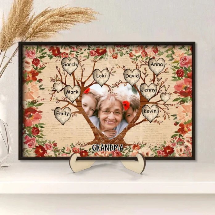 Personalized Family Tree Photo Poster, Keychain, Plaque, Ornament, Pillow, Wallet Card, Sign - Perfect Gift for Grandma with Family Names - Image 3