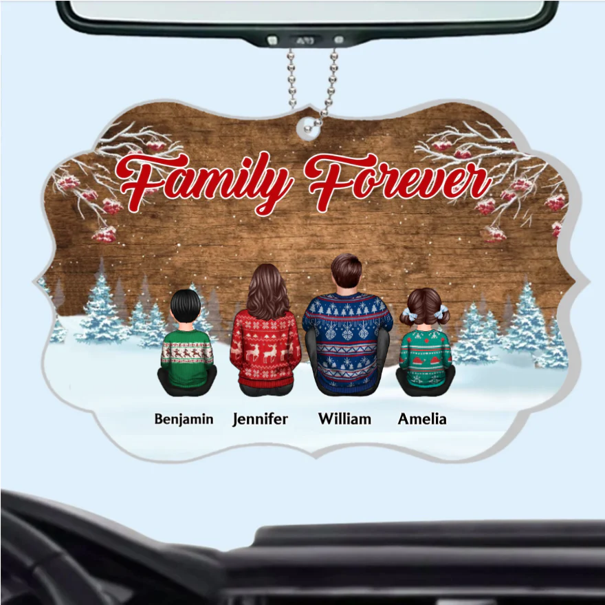 Snow House Back View Family Sitting Personalized Poster or Ornament or Keychain or Plaque - Image 3