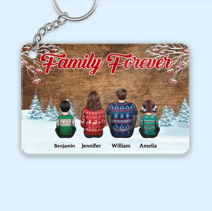 Snow House Back View Family Sitting Personalized Poster or Ornament or Keychain or Plaque - Image 4