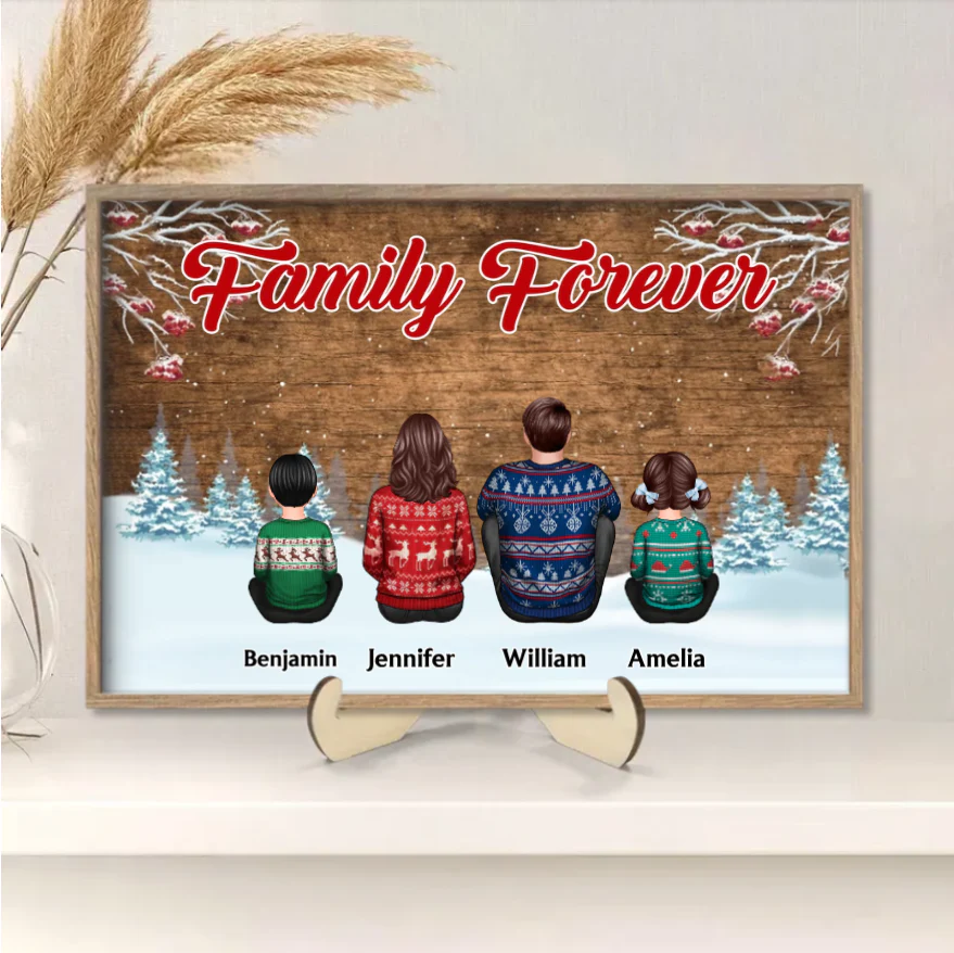 Snow House Back View Family Sitting Personalized Poster or Ornament or Keychain or Plaque - Image 5