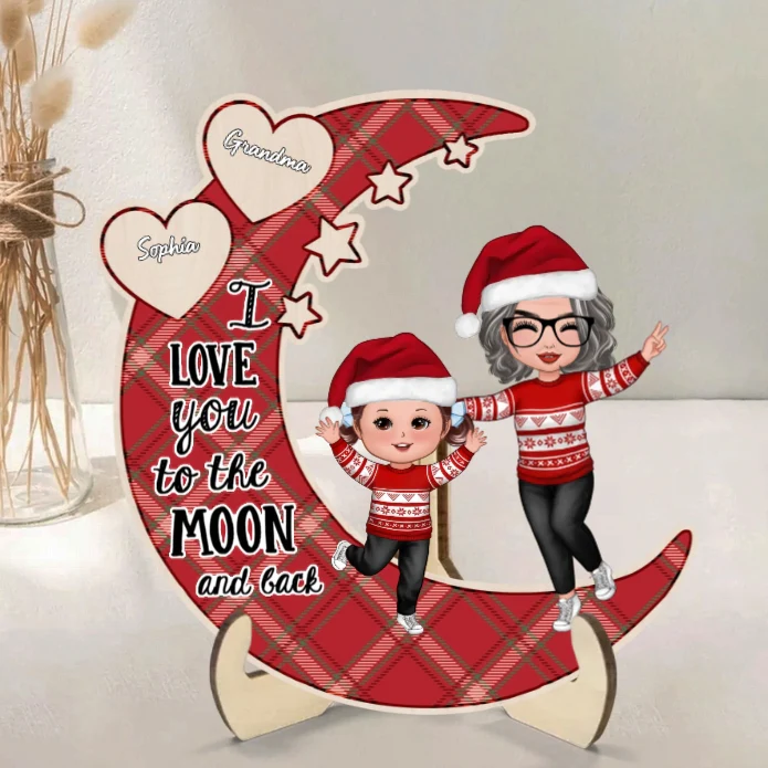 Personalized Moon Ornament, Plaque, Keychain, Pillow, Cup, and Bag - "I Love You to the Moon and Back" for Grandma & Grandkid - Image 3