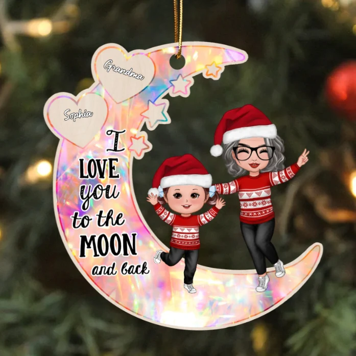 Personalized Moon Ornament, Plaque, Keychain, Pillow, Cup, and Bag - "I Love You to the Moon and Back" for Grandma & Grandkid - Image 7