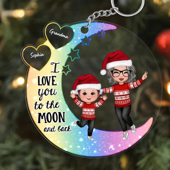 Personalized Moon Ornament, Plaque, Keychain, Pillow, Cup, and Bag - "I Love You to the Moon and Back" for Grandma & Grandkid - Image 8