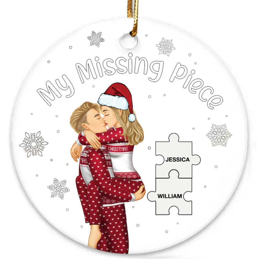 My Missing Piece Christmas Couple - Personalized Glass Ornament or Keychain or Poster or Plaque - Image 2