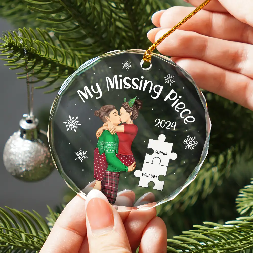 My Missing Piece Christmas Couple - Personalized Glass Ornament or Keychain or Plaque or Poster - Image 2