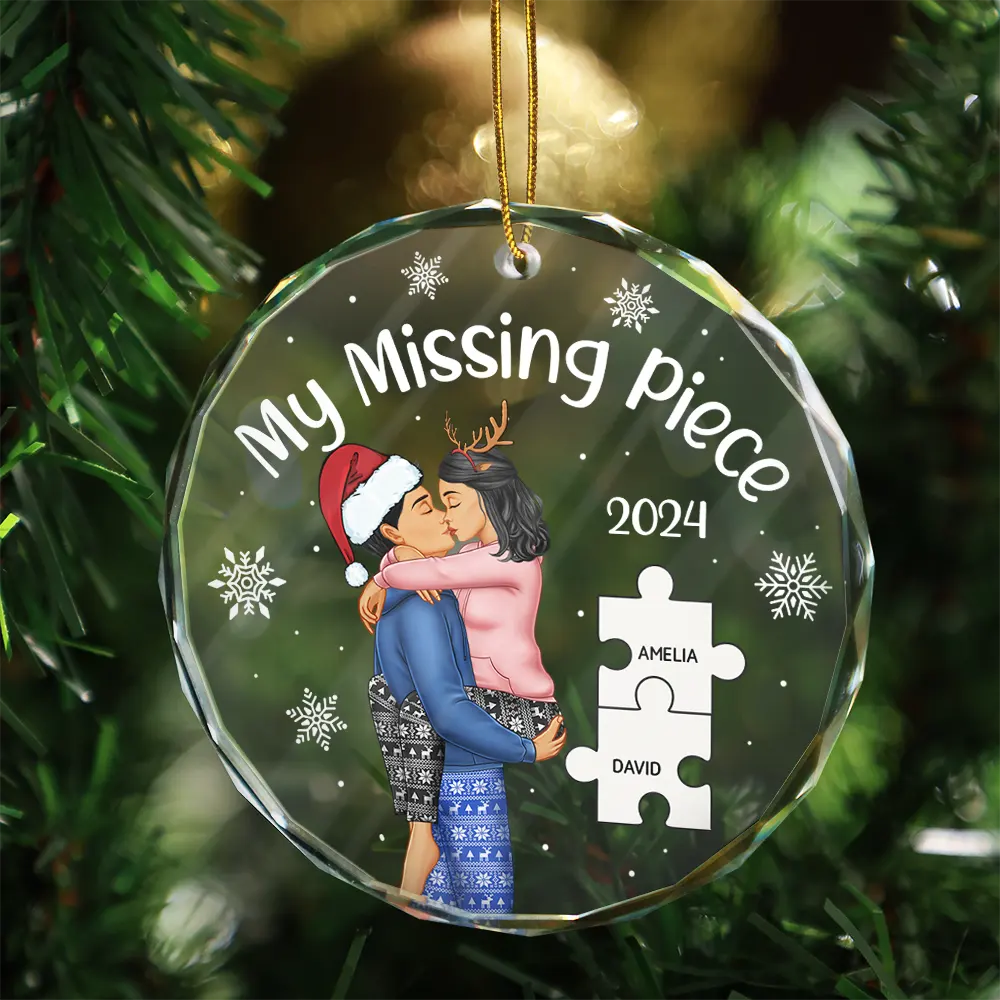 My Missing Piece Christmas Couple - Personalized Glass Ornament or Keychain or Plaque or Poster - Image 3