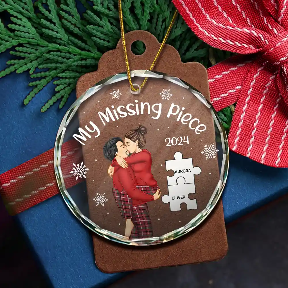 My Missing Piece Christmas Couple - Personalized Glass Ornament or Keychain or Plaque or Poster - Image 5