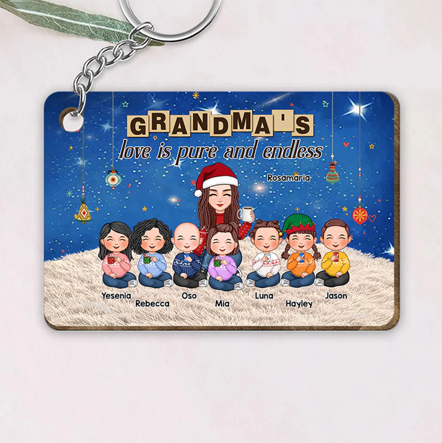 Grandma & Grandkid Sitting On Heart Pattern Moon - Personalized Poster or Canvas or Ornament or Plaque or Keychain - Image 2