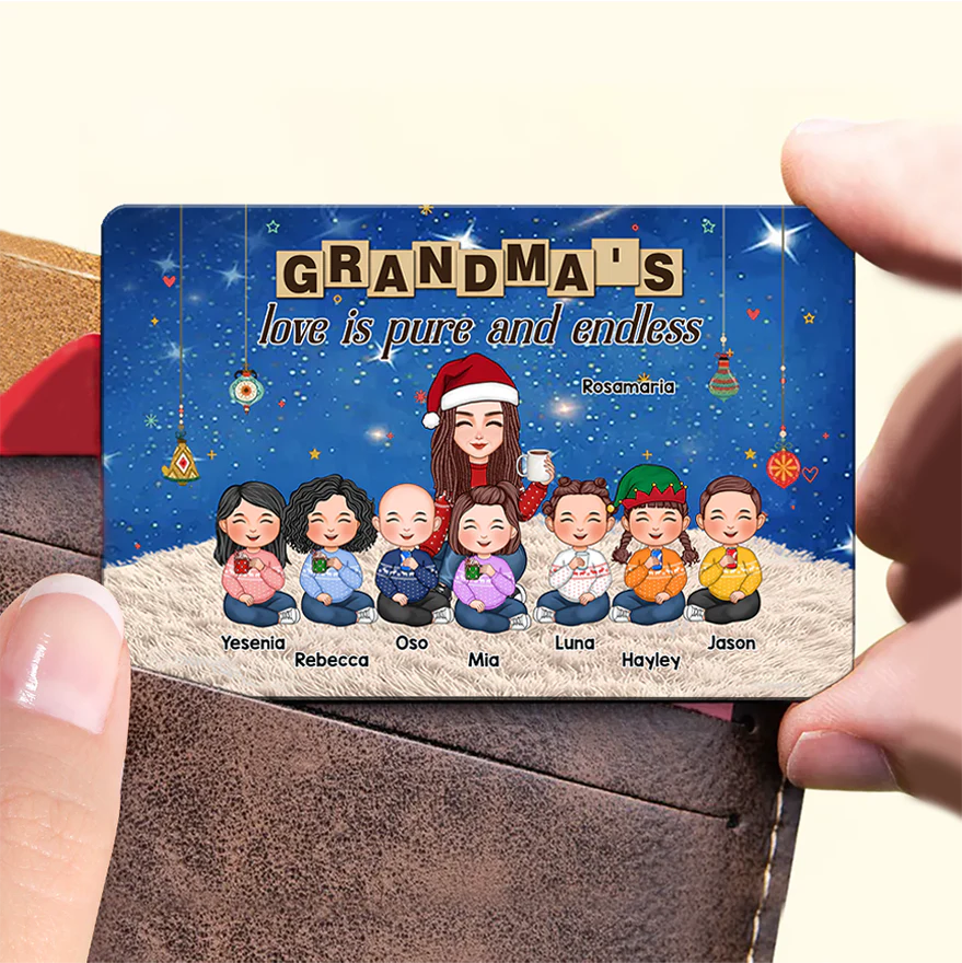 Grandma & Grandkid Sitting On Heart Pattern Moon - Personalized Poster or Canvas or Ornament or Plaque or Keychain - Image 4