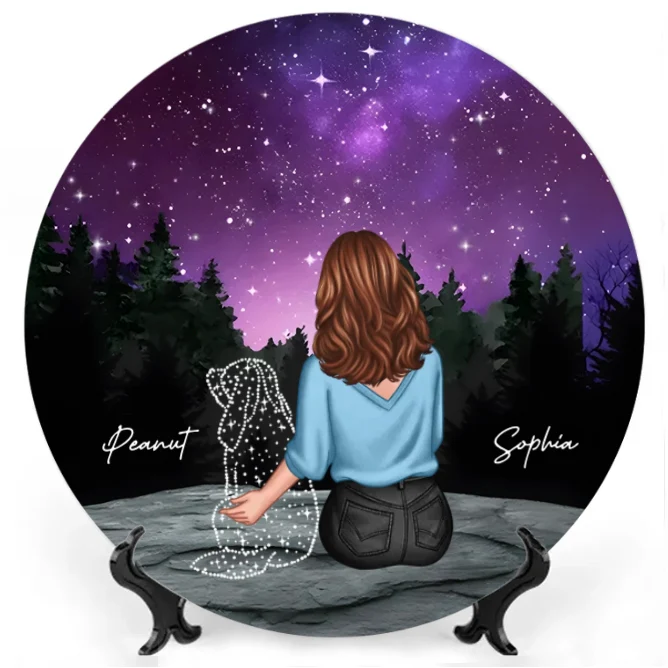 Personalized Ornament, Plaque, Keychain, Pillow, Sign, Lamp - Custom Memorial Gift for Pet Lovers - Starry Night with Dog and Owner - Image 10