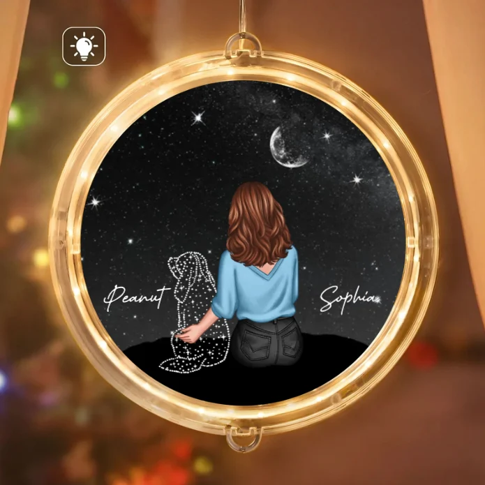 Personalized Ornament, Plaque, Keychain, Pillow, Sign, Lamp - Custom Memorial Gift for Pet Lovers - Starry Night with Dog and Owner - Image 2