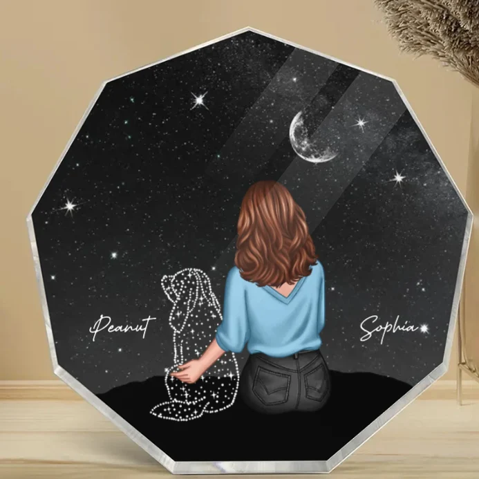 Personalized Ornament, Plaque, Keychain, Pillow, Sign, Lamp - Custom Memorial Gift for Pet Lovers - Starry Night with Dog and Owner - Image 3