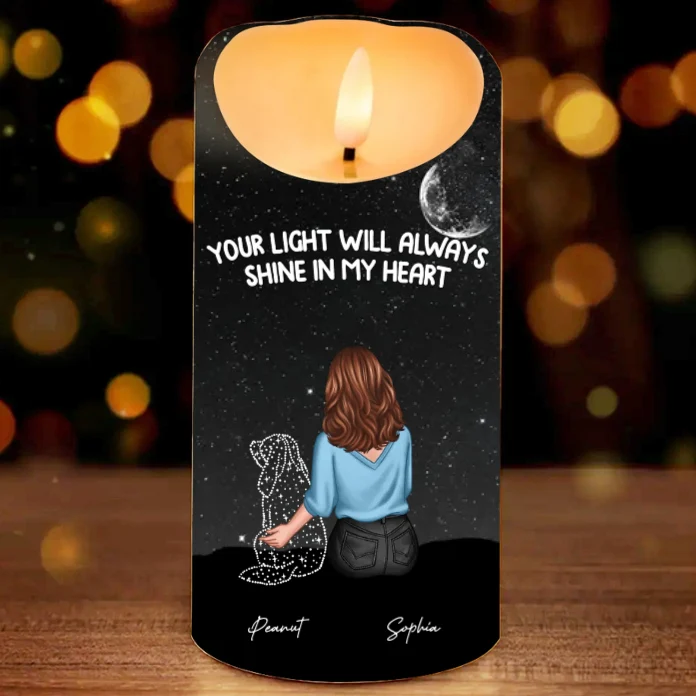 Personalized Ornament, Plaque, Keychain, Pillow, Sign, Lamp - Custom Memorial Gift for Pet Lovers - Starry Night with Dog and Owner - Image 4