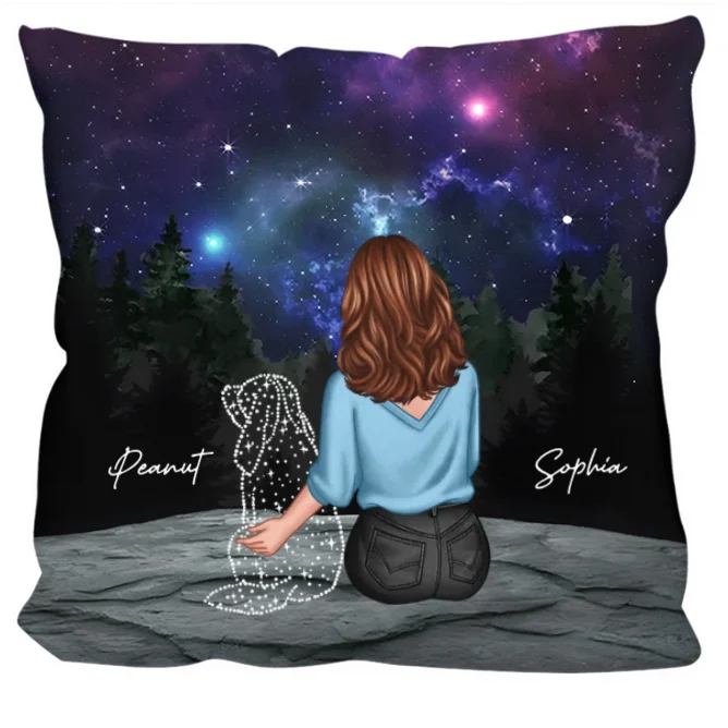 Personalized Ornament, Plaque, Keychain, Pillow, Sign, Lamp - Custom Memorial Gift for Pet Lovers - Starry Night with Dog and Owner - Image 5