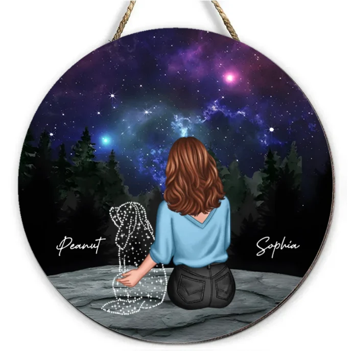 Personalized Ornament, Plaque, Keychain, Pillow, Sign, Lamp - Custom Memorial Gift for Pet Lovers - Starry Night with Dog and Owner - Image 7