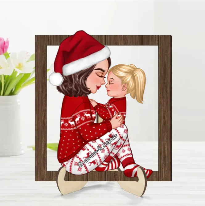 Christmas Tree Personalized Lantern Ornament - Grandma Mom Hugging Kissing Kids - Image 4