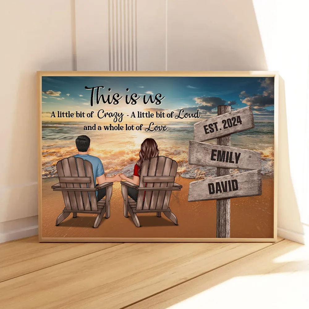 Romantic Beach Landscape Couple Sitting Holding Hands Sign Posts Personalized Poster or Plaque or Keychain or Ornament, Home Decoration, Gift For Him, For Her - Image 5