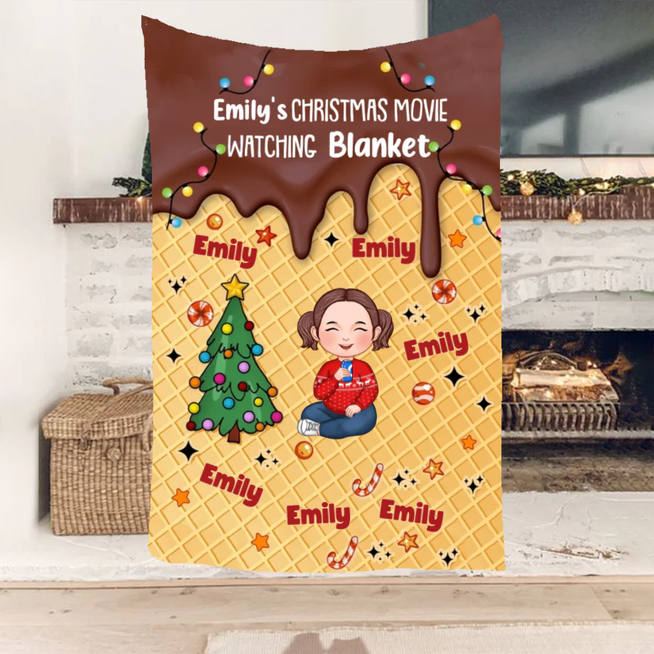 Personalized Christmas Movie Watching Blanket - Cozy Fleece Blanket with Custom Name - Ideal Gift for Holiday Movie Nights