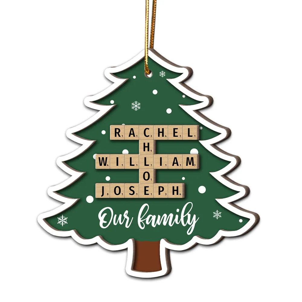 Personalized Family Name Crossword Christmas Tree 2-Layer Wooden Ornament - Custom Gift