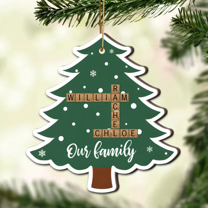Personalized Family Name Crossword Christmas Tree 2-Layer Wooden Ornament - Custom Gift - Image 2