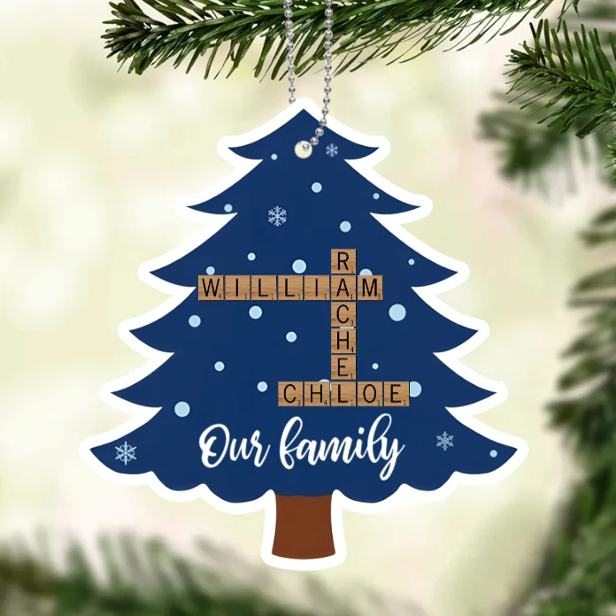 Personalized Family Name Crossword Christmas Tree 2-Layer Wooden Ornament - Custom Gift - Image 4