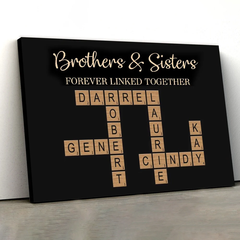 Brothers & Sisters Forever Linked Together Crossword Puzzle Art Personalized Poster or Plaque or Keychain or Ornament, Gift For Siblings, Family - Image 2