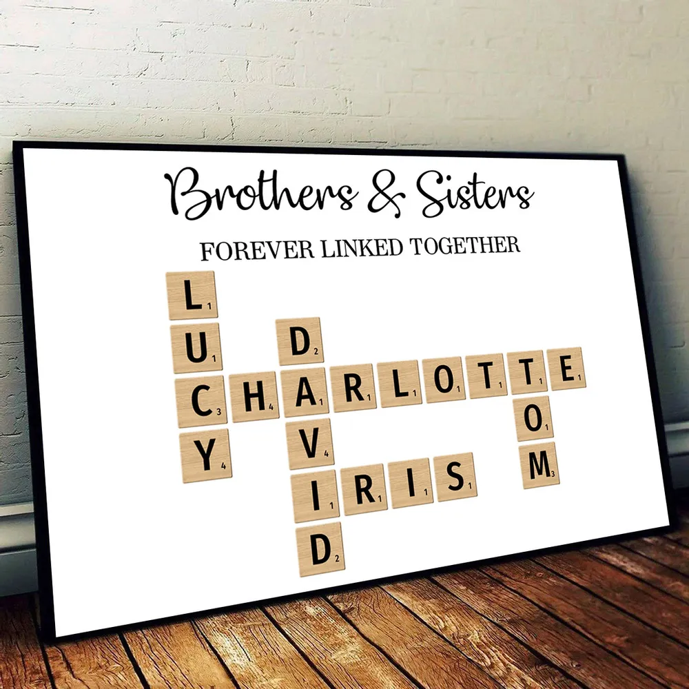 Brothers & Sisters Forever Linked Together Crossword Puzzle Art Personalized Poster or Plaque or Keychain or Ornament, Gift For Siblings, Family - Image 3