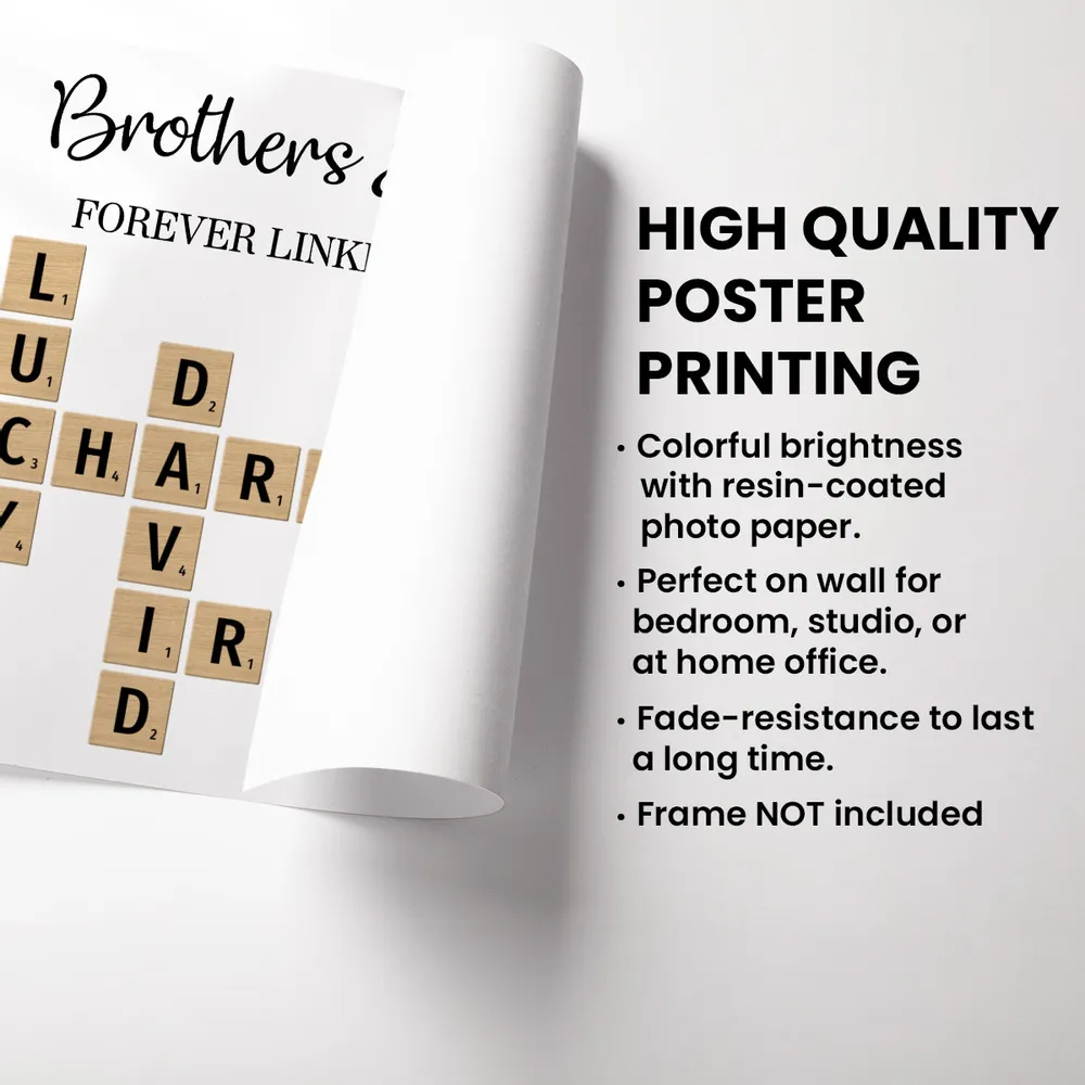 Brothers & Sisters Forever Linked Together Crossword Puzzle Art Personalized Poster or Plaque or Keychain or Ornament, Gift For Siblings, Family - Image 4