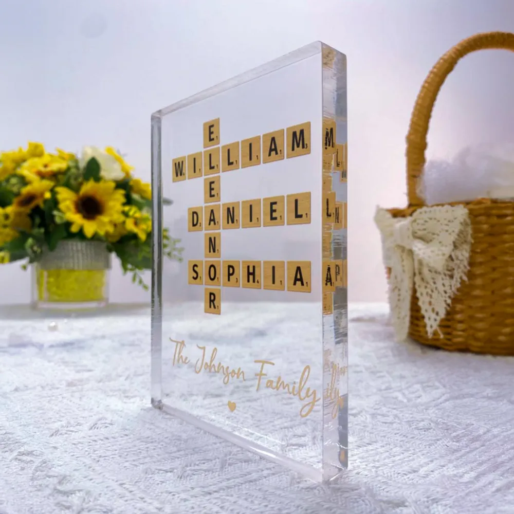 Family Crossword Art Created In A Moment, Treasured Forever Personalized Acrylic Block Plaque or Poster or Keychain - Image 2